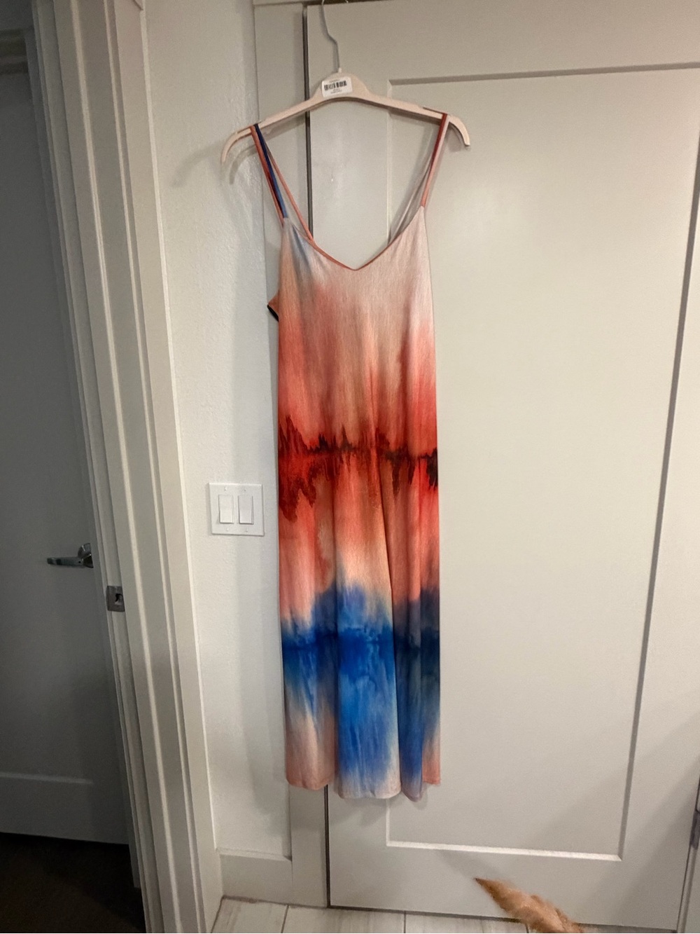 Zara Multi-Color Strappy Slip Dress with Red, Blue and Cream Tones